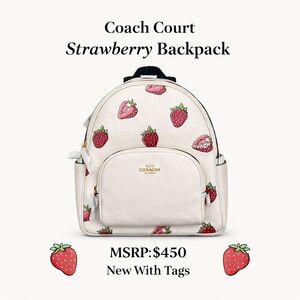Coach Court Strawberry Print Backpack Chalk Multi CAS94 NWT MSRP $450